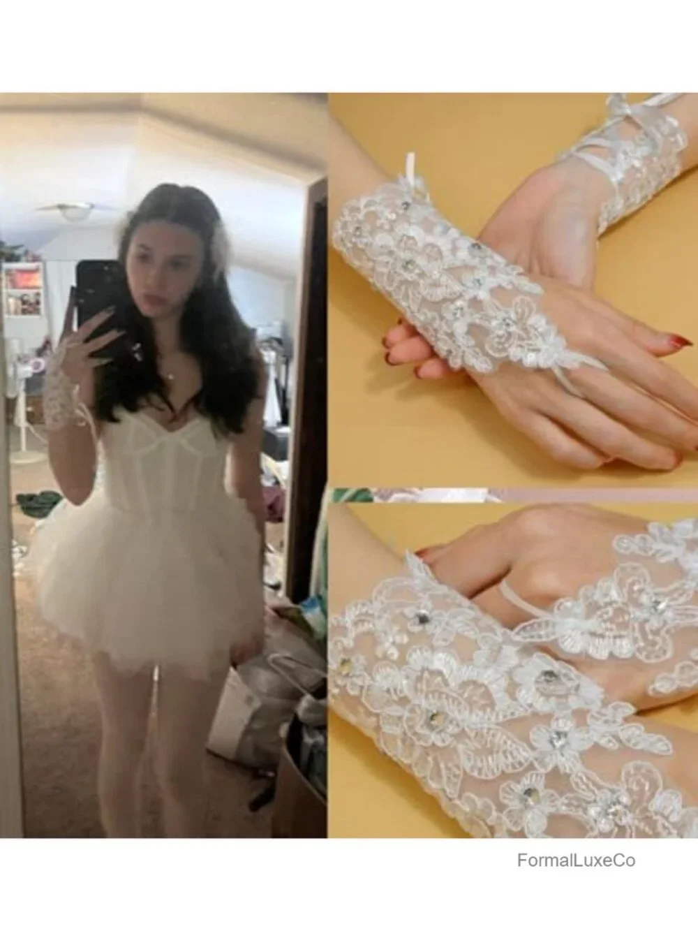 Elegant Rhinestone Lace Fingerless Gloves for Weddings and Parties